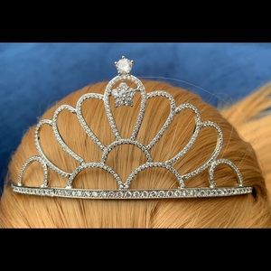 CZ silver tiara crown bridal pageant wedding prom